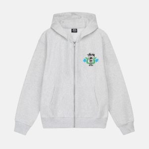 SKULL CREST ZIP HOODIE GREY