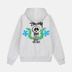 SKULL CREST ZIP HOODIE GREY
